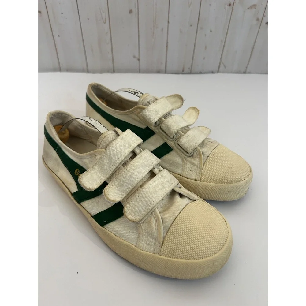 Gola Vtg Women's Vegan Classic Coaster Strap Canvas Sneakers  White Green Sz 8